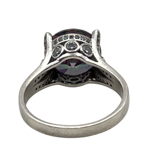 Sterling Silver Mystic Topaz Ring Sz 9 Rainbow 12mm Stone CZ Accents Art Deco - Picture 5 of 13